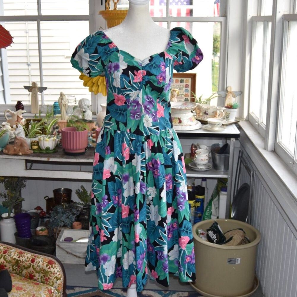 Vintage Hawaiian Classics Floral Maxi Dress Hawaii USA Tropical Sundress M